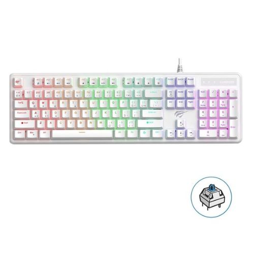 CLAVIER MECANIQUE GAMING HAVIT KB870L 104 KEY BLUE-SWITCH RGB WHITE